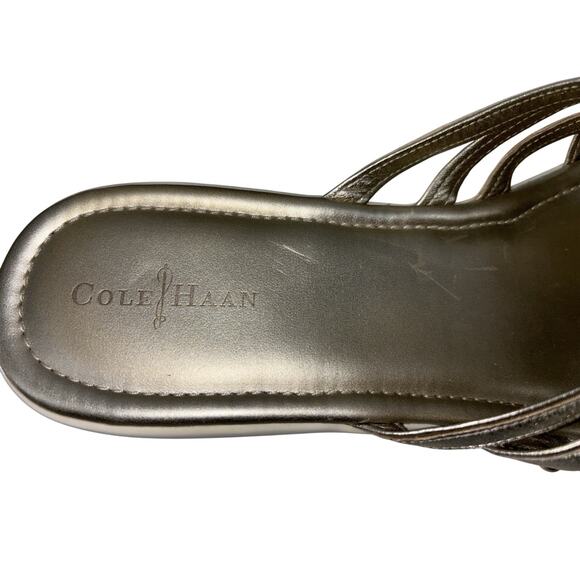 COLE HAAN Women's Sandals Gold Metallic Size 10 B Leather Wedge Slides Shoes‎ - Picture 8 of 14